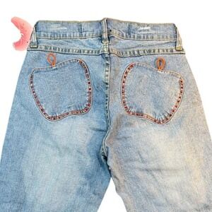 VTG Apple Bottoms Womens Size 1/2 Light Wash Rhinestone Cropped Jeans NWOT